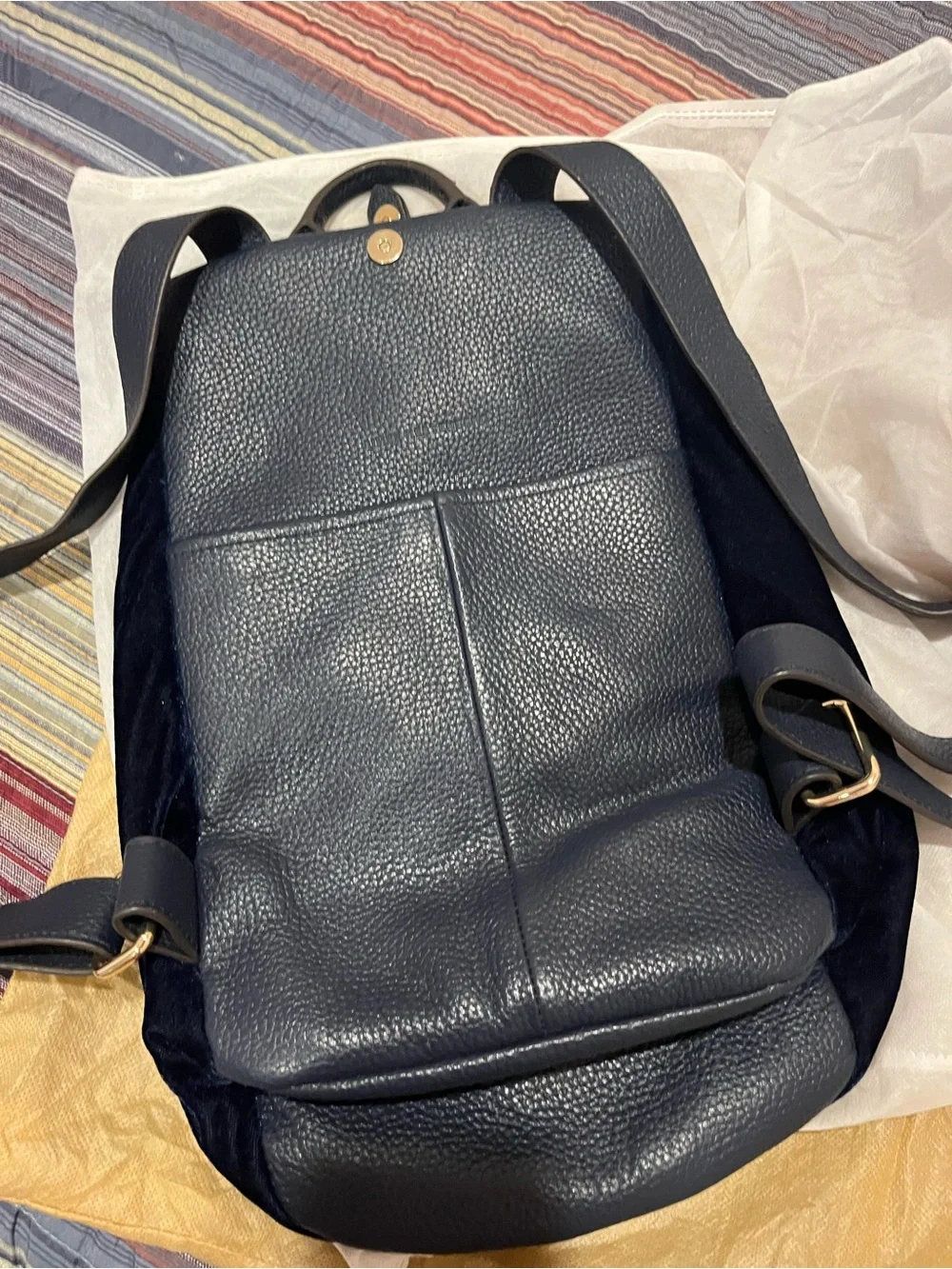 Aimee Kestenberg Velvet Navy Backpack with Gold Zipper